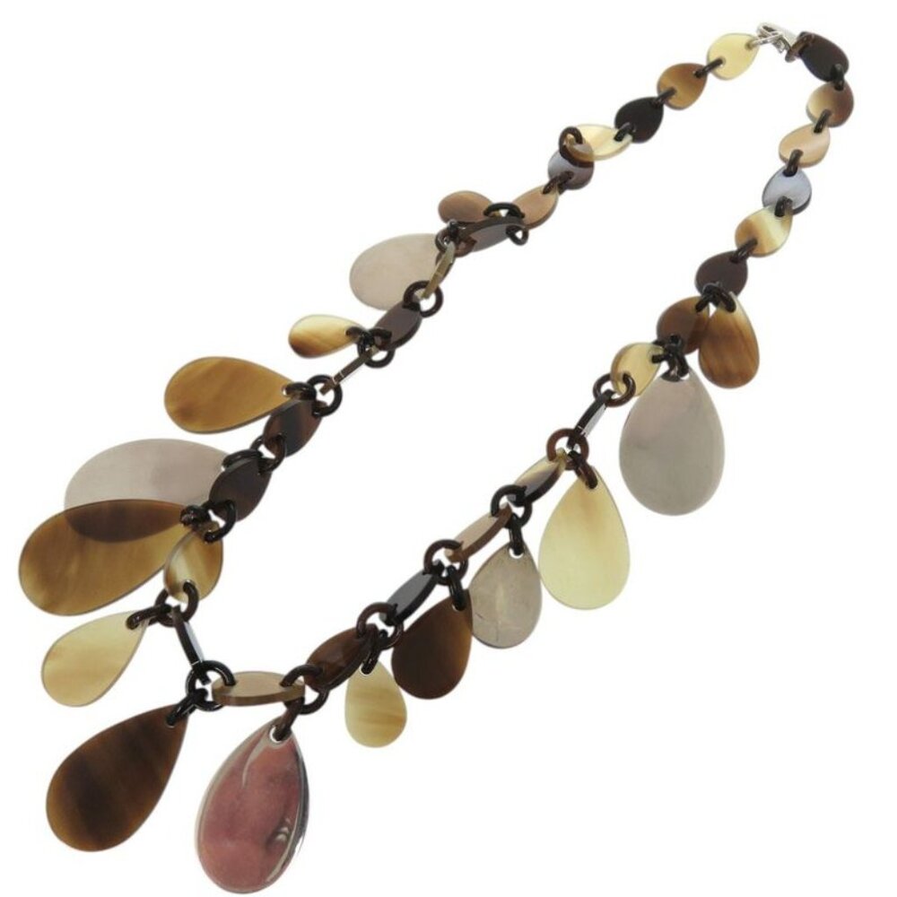 Hermes Large Horn Necklace Teardrop Buffalo Silver 925 Brown 1458